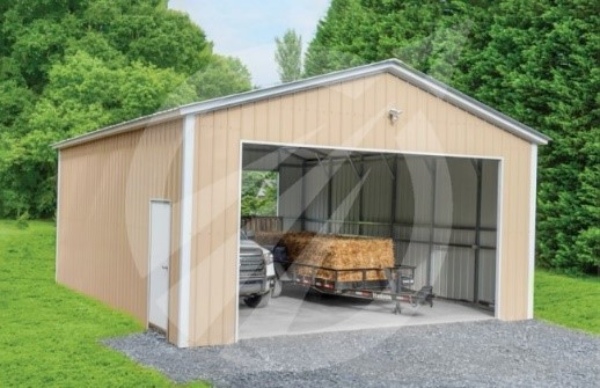 Portable garage with vehicle and trailer inside